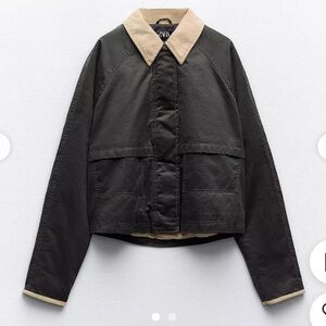 Zara Waxed Barn Jacket Corduroy Collar